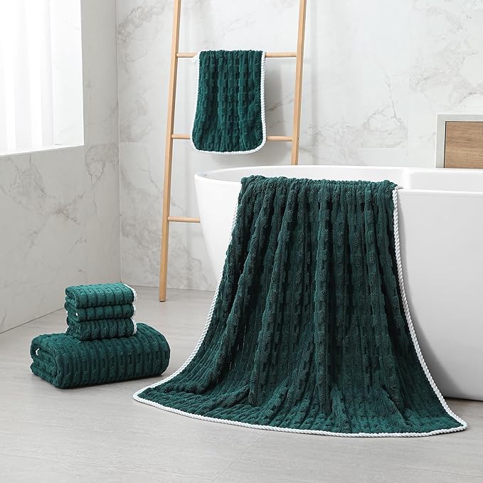 30X60 Inches Extra Large Bath Towels Sets of 6 for Bathroom Super Soft Quick Dry 2 Bath Towels 2 Hand Towels 2 Washcloth Towels Microfiber Shower Towels (Dark Green 6Piece)