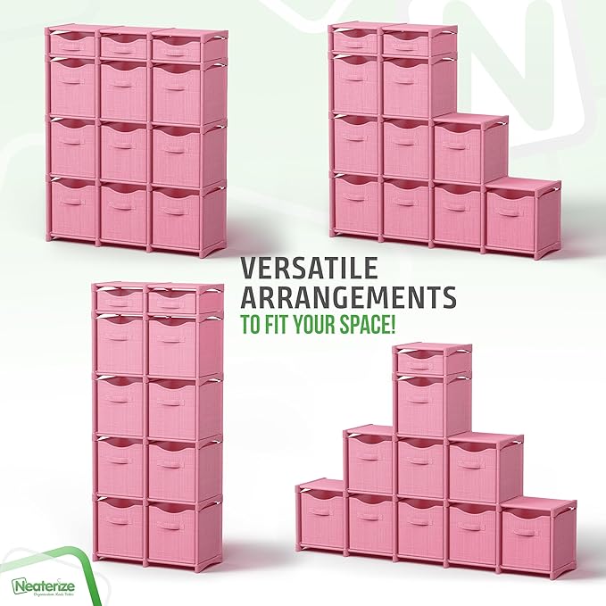 12 Cube Storage Organizer With Bins Included - Closet Storage With 12 Storage Bins - Easy To Assemble Storage Unit With Drawers - Closet Organization For Clothes, Bedroom, Nursery, & Toys (Pink)