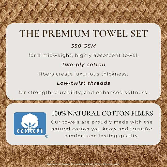 Great Bay Home Bath Towels - 100% Cotton 6 Piece Towel Set - Diamond Waffle Weave - Absorbent, Durable, Quick-Dry Towels for Bathroom (Mocha)