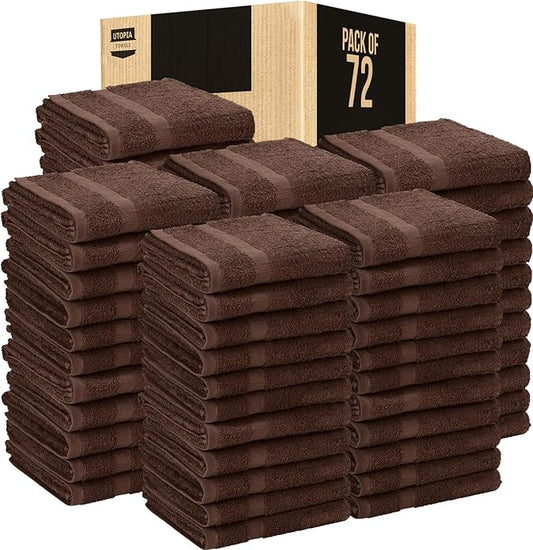 Utopia Towels Dark Brown Salon Towels, Pack of 72 (Not Bleach Proof, 16 x 27 Inches) Highly Absorbent Towels for Hand, Gym, Beauty, Hair, Spa, and Home Hair Care