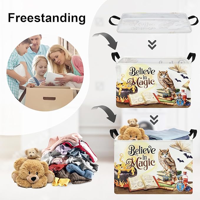 Magic Hat Bat Baby Gift Basket Collapsible Clothes Nursery Hamper for Boy Girl Large Book Shelf Basket Toy Box Bin for Kid Room, Owl, 36L