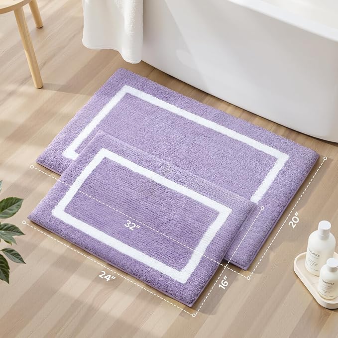 HOMEIDEAS Bathroom Rugs Sets 2 Piece, Super Soft and Absorbent Microfiber Tufted Bath Mats, Non-Slip and Machine Washable Bath Rugs(Lavender)