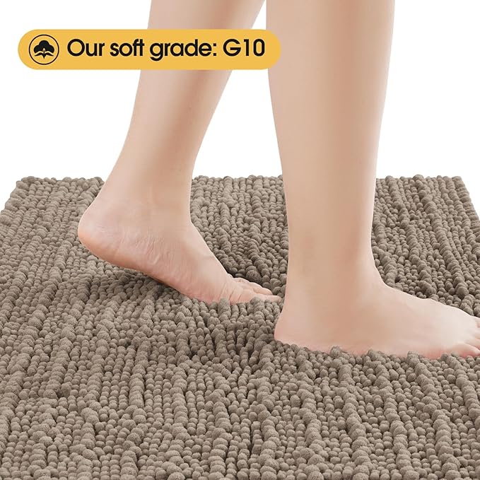 ACCUMTEK Extra Long Upgrade Luxury Dark Beige Bathroom Rug Mat 70"x24", Ultra Soft Thick Absorbent Bath Mats, Non Slip Chenille Toilet Mat for Bathroom, Bedroom, Kitchen, Shower, Tub, Taupe