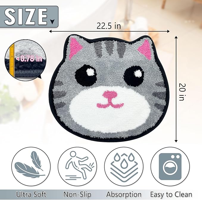 Hexagram Cat Rug, Bath Mat, Cat Bathroom Decor for Home, Cute Small Bath Mat Indoor Gifts 20×22 Inch, Non Slip Strong Absorbent Soft Washable Animal Bathroom Rug for Tub, Door, Shower Room, Bedroom