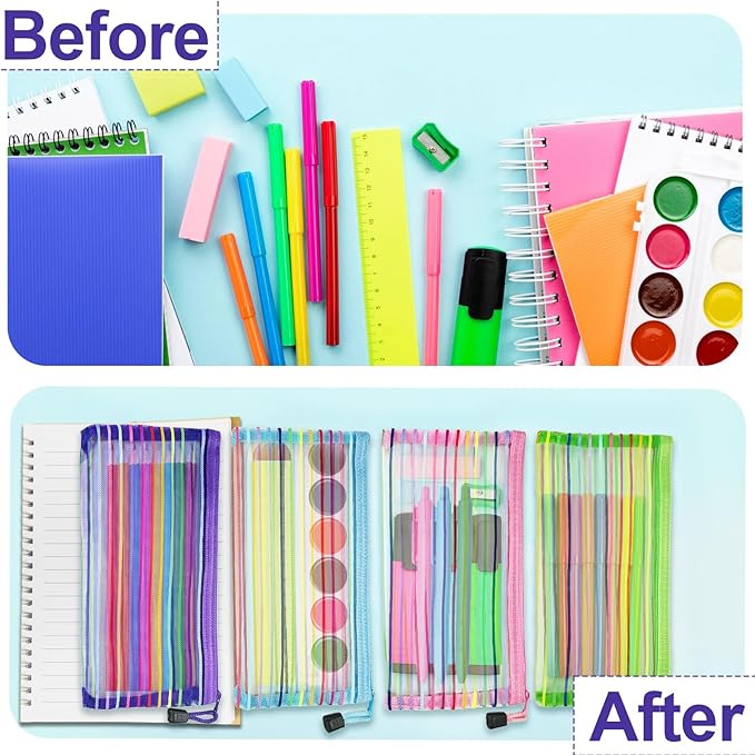Mesh Bags with Zipper (6 Pack), Small Nylon Makeup Bag Cosmetic Pouches Travel Organizer for Purse Diaper Bag Home Organizing Striped Mix 6 Colors