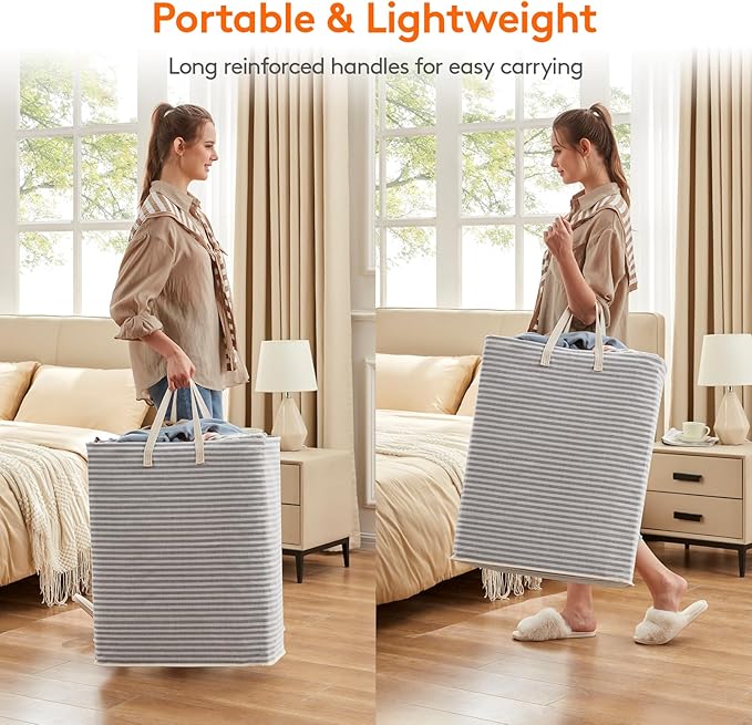 Lifewit 3 Pack Laundry Hamper Large Collapsible Laundry Baskets, Freestanding Waterproof Clothes Hamper with Easy Carry Handles in Laundry Room Bedroom Bathroom College Dorm, Grey, 3 x 125L