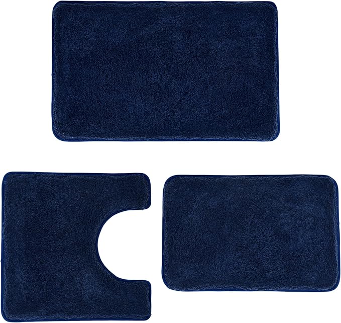 3 Pieces Luxury Bathroom Rug Set with U-Shaped Toilet Rug, Non-Slip Rubber Bottom, Thick Microfiber Fluffy Plush, Water absorption, Quick Dry, Ultra Soft, Bath Mats for Bathroom, Tub(Navy Blue)