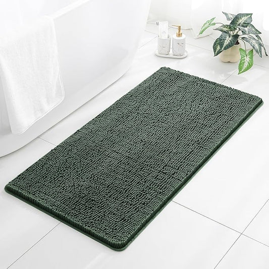 Hunter Green Bathroom Rugs 26"x44" - Thick Plush Chenille Non-Slip Bath Mat - Absorbent, Washable, Soft Decor for Sink, Shower, Tub, Kitchen, Vanity, Home Accessories