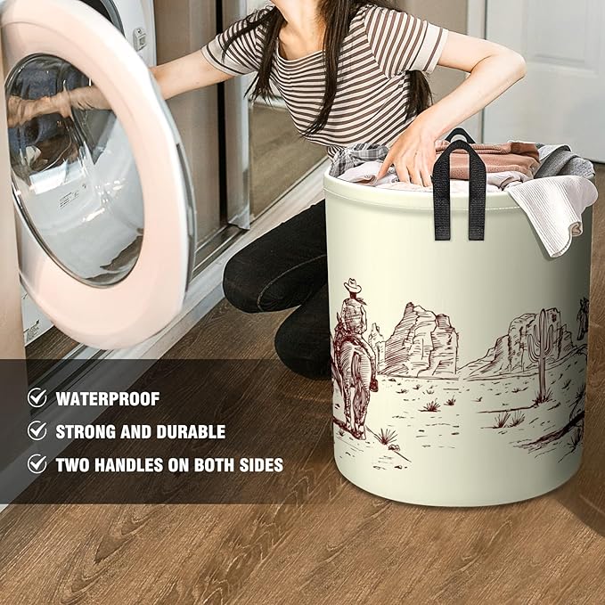 Western Desert Cowboy Baby Laundry Hamper,kids laundry Basket,Waterproof Storage Bin for Bedroom,Clothes Organizer Basket,Toys Box,Room Decor
