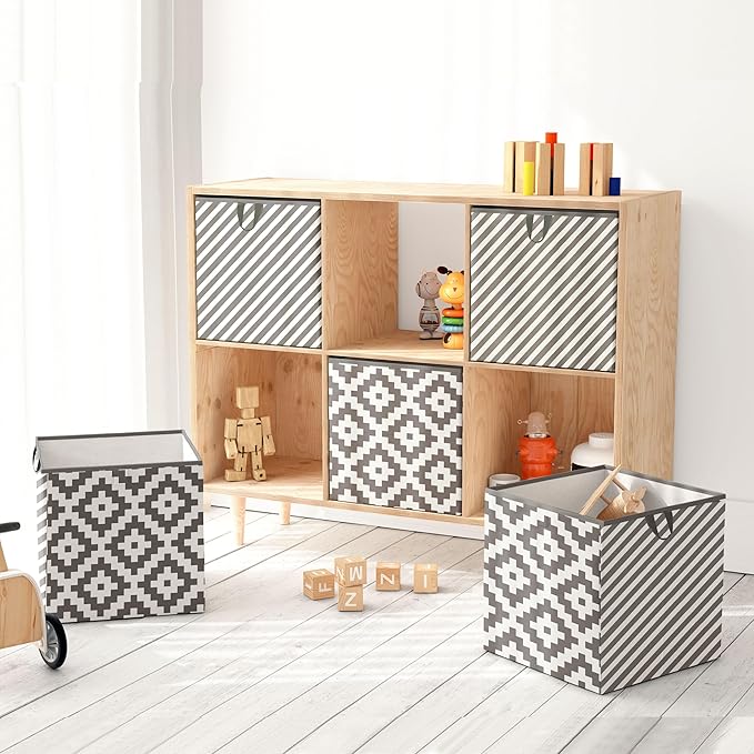 Bacati - Large Storage Tote Aztec Love Grey Neutral 14 x 14 x 10 inches