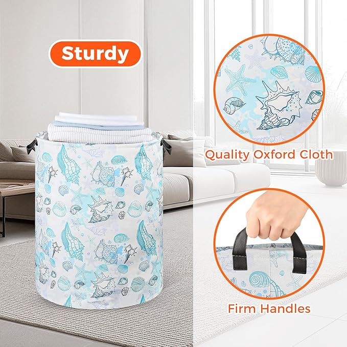 Beach Laundry Basket for Ocean Room Decor Coastal Sea Nursery Hamper Gift for Kids Boys Bin for Bathroom Bedroom Dorm, 17.71"x13.77"