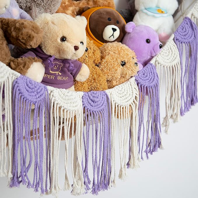 Stuffed Animal Hammock Corner Hanging Net for Stuff Animal Storage Toy Organizer for Kid's Room Stuffed Animal Toy Hammock Plush Toy Holder