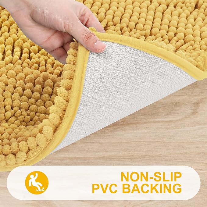 Grandaily Chenille Striped Bathroom Rugs 30x20, Extra Thick and Absorbent Bath Mats, Non-Slip Soft Plush Shaggy Shower Carpet, Machine Wash Dry, Bath Rug for Bathroom, (Medium, Yellow)