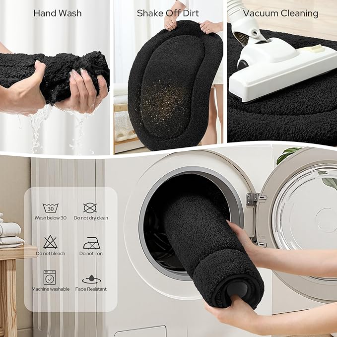 HOMEIDEAS Bathroom Rugs Sets 2 Piece, Small Bathroom Rugs, Soft, Absorbent Microfiber Mats, Machine Washable Bath Mats for Shower Room, Bathtub, Kitchen (20" x 32" + 16" x 24", Black)