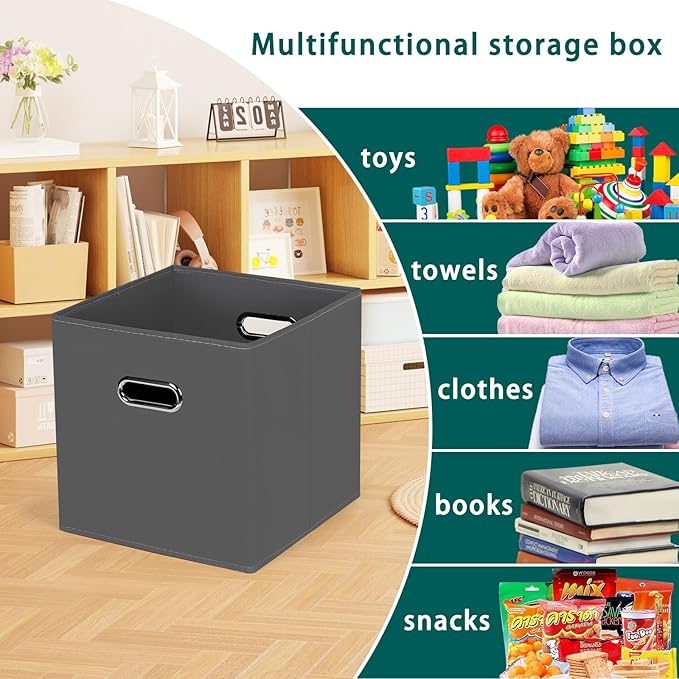 Foldable cube storage bins, Fabric Storage Box Cubes Organizer Baskets with Dual Handles for Home Organizer,Nursery,Shelves,Closet,Set of 12,(Grey)