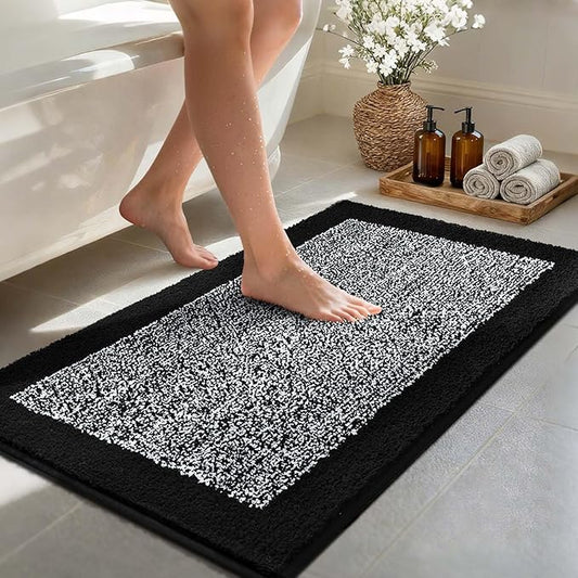 48x24 Long Bathroom Rugs Washable Non Slip, Black Bath Mat for Bathroom Floor Tub, Soft Absorbent Quick Dry Mats for Shower,Bathtub,Home Decor