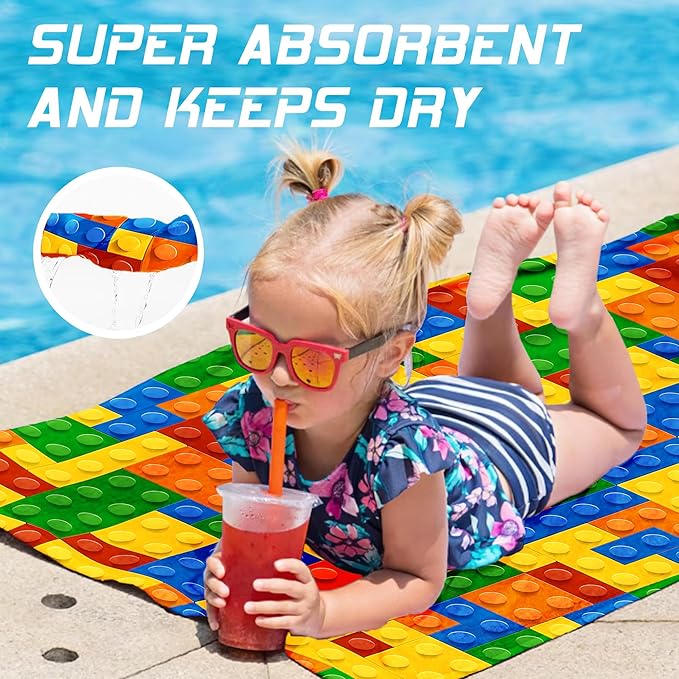Hooded Towels for Kids -Toddler Beach Towel- Super Absorbent & Quick Dry 100% Cotton 35x60 Inch - to Kid Ages 3-12-Building Block Swim Towels