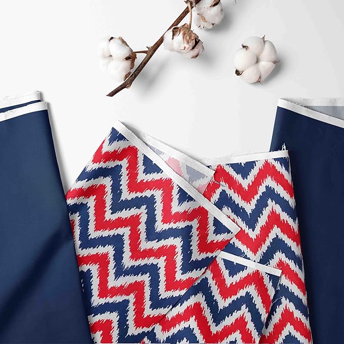 Bacati - Large Storage Tote Mix N Match Ikat Chevron/Dots Navy/Red 14 x 14 x 10 inches