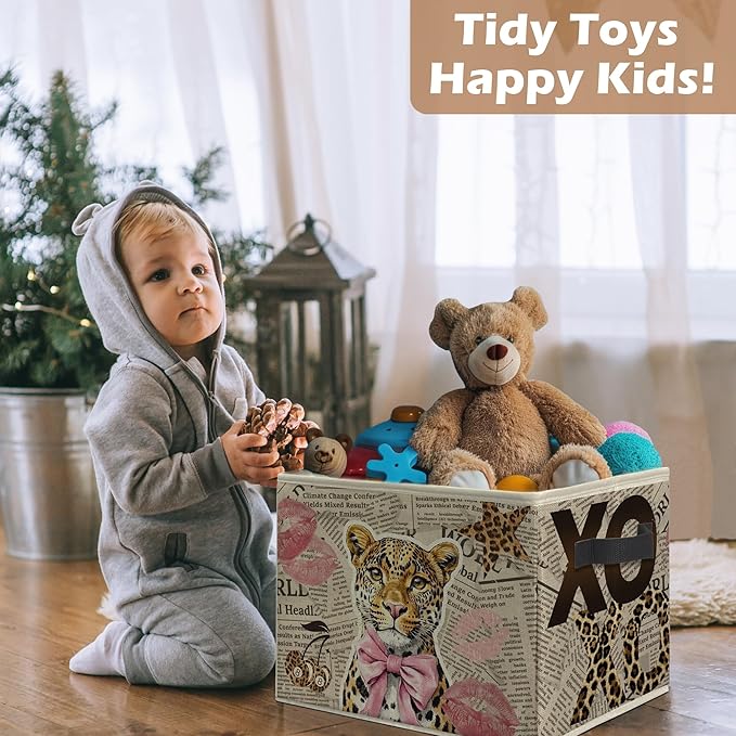 Stylish Retro Funky Cheetah Print Storage Box, Chic Luxury Y2k Leopard Fashion Foldable Storage Box/Laundry Basket With Handle, Suitable For Home, Bedroom, Office, Can Store Clothes, Toys, Books