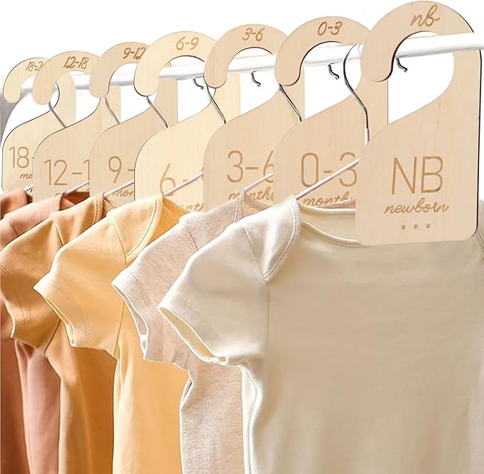 Baby Closet Dividers Wooden - Clothes Size Markers for Babies,Organize Babies Closet Hanger,Baby Nursery Closet Dividers,Newborn to 24 Months for Home Nursery Clothes