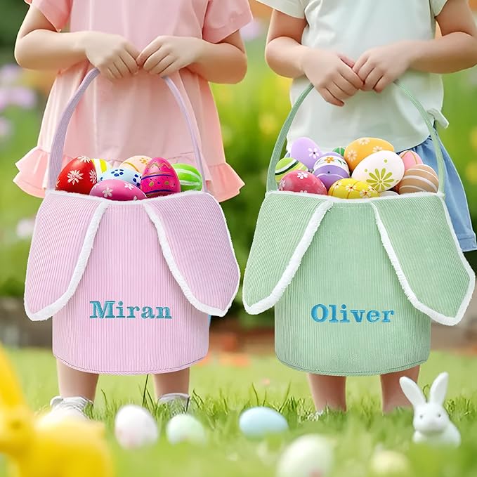 Easter Basket, Touber Easter Bunny Basket, Personalized Easter Baskets for Kids, Easter Gifts Basket for Girls Baby Children - Bunny Ear Green