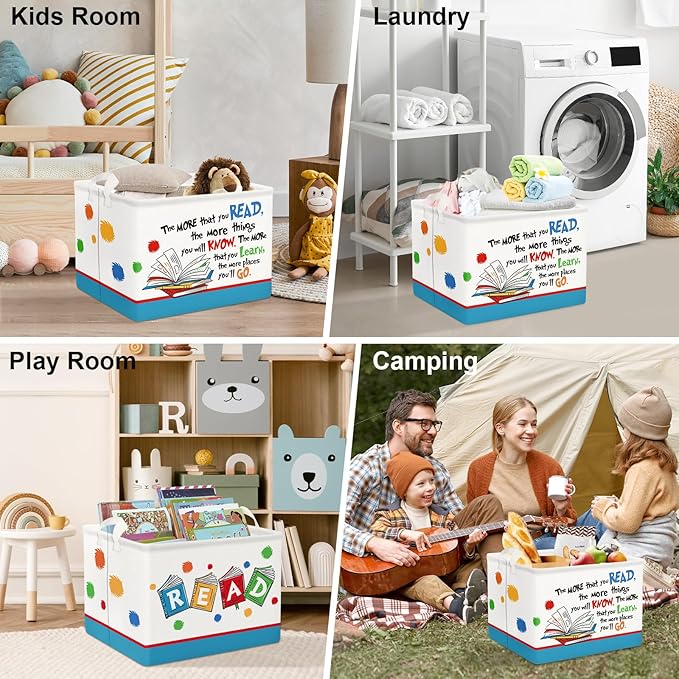Clastyle Collapsible Back to School Reading Book Storage Basket Dr Quotes Book Organizer for Nursery Room Classroom Library Rectangle Kindergarten Daycare Clothes Toys Storage Bin