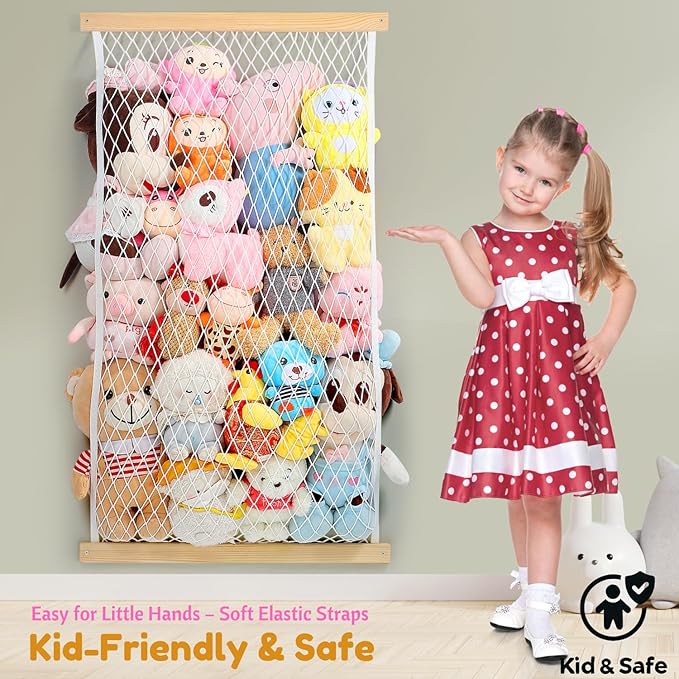 Stuffed Animal Storage Holder, Elastic Stuffed Animal Net,Door/Wall Mount Length Adjustable Hanging Stuffed Animal Organizer, Plushie Net for Nursery Play Room-Origin Boards Patent