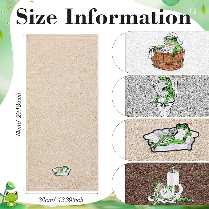 4 Pcs Frog Bathroom Towels Set Soft Cotton Hand Towels Embroidered Frog Design Washcloths for Bathroom and Kitchen Fun Decorative for Housewarming Gift Bath Face