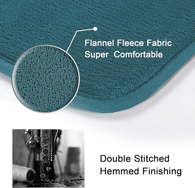 H.VERSAILTEX Bath Mat Memory Foam Set Bathroom Rug Set Flannel Velvety Bath Mat Luxury Extra Soft and Absorbent Non Slip Rugs for Bathroom/Bedroom Washable(2 Pack- 20"x 32"/ 17"x 24", Dark Teal)