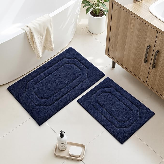 HOMEIDEAS Navy Blue Bathroom Rugs, Extra Soft and Absorbent Microfiber Plush Bath Mat with Non Slip Backing(Navy Blue)