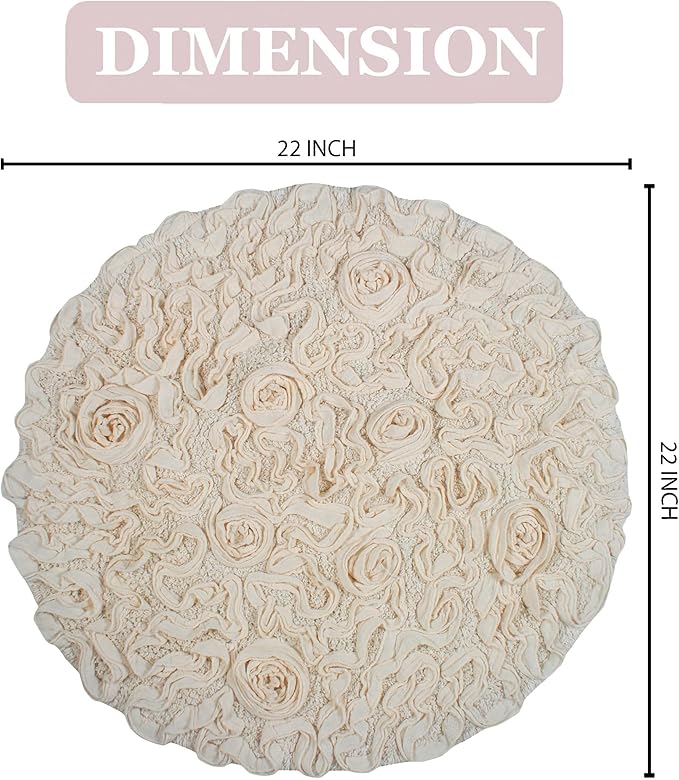 Home Weavers Bell Flower Collection 100% Cotton Tufted Bath Rugs, Extra Soft and Absorbent Bath Rugs, Non-Slip Bath Mats, Machine Washable, Bath Mats for Bathroom Floor and Tub, 22" Round, Ivory