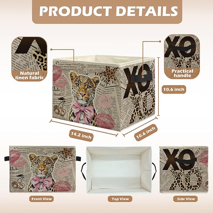 Stylish Retro Funky Cheetah Print Storage Box, Chic Luxury Y2k Leopard Fashion Foldable Storage Box/Laundry Basket With Handle, Suitable For Home, Bedroom, Office, Can Store Clothes, Toys, Books
