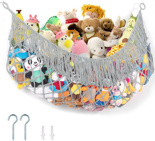 Stuffed Animal Hammock - Extra Large 63'' Long, Stuffed Animal Storage, stuffed animal Holder net, Hammock Large, Storage Hanging Organizer - Light grey