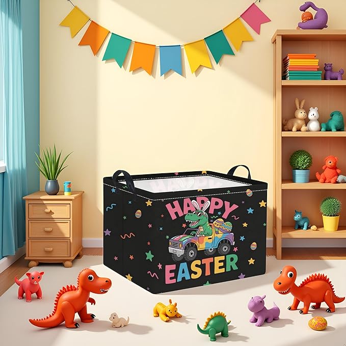 HIYAGON Rectangular Easter Basket Baby Girl Basket Fabric Storage Bin Organizer Box Room Decor(Cool Dinosaur)