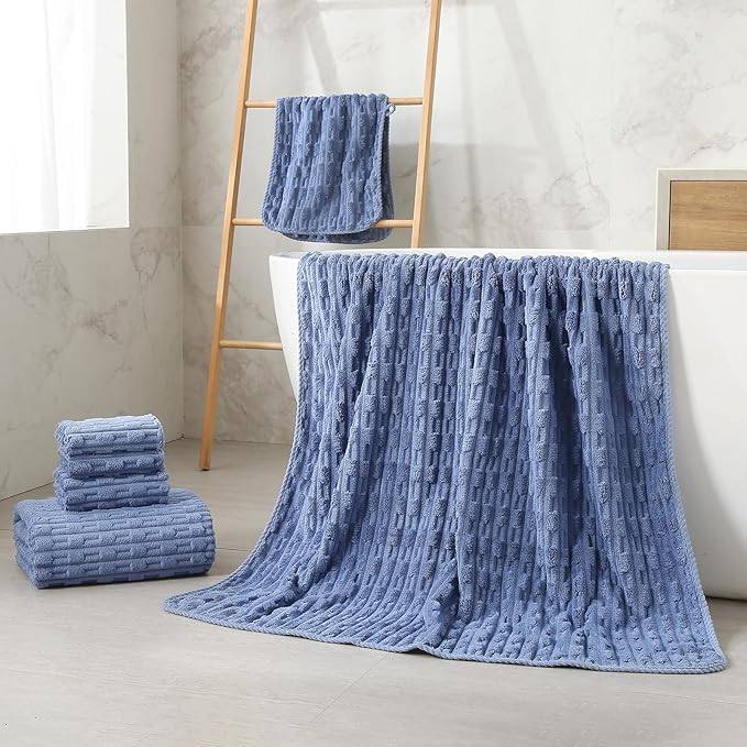 30X60 Inches Extra Large Bath Towels Sets of 6 for Bathroom Super Soft Quick Dry 2 Bath Towels 2 Hand Towels 2 Washcloth Towels Microfiber Shower (Light Blue, 6 Piece)