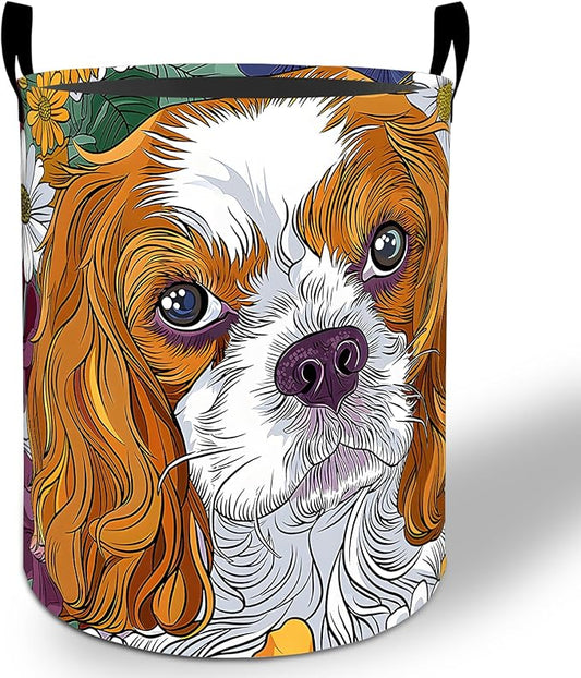 Cavalier King Charles Spaniel Laundry Basket Hamper 19.7"x15.8", Foldable Waterproof Oxford Clothes Storage Bucket for Room Bathroom Bedroom Nursery Decor, Toy Organizer Bins Gifts for Kids Boys Girls
