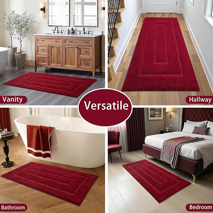 HOMORE Bathroom Rug 24x48 Inch Soft Absorbent Microfiber Bathroom Runner Rug, Washable Bath Runners Rugs for Bathrooms Non Slip Bath Rugs for Shower Tub Christmas Decor,Wine Red