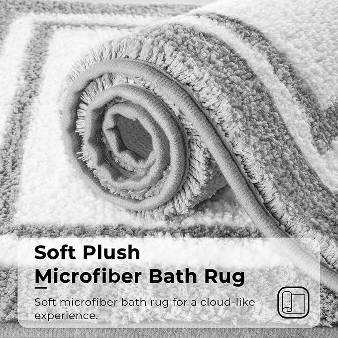 GRANNY SAYS Microfiber Bathroom Rugs Non Slip Washable, Water Absorbent Bathroom Mats for Tub Non Slip, Soft Bath Mats for Bath Floor & Shower, Long Bath Rug, 24" x 48", Grey Rug