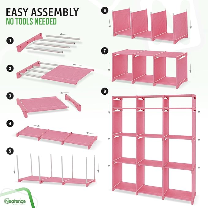 12 Cube Storage Organizer With Bins Included - Closet Storage With 12 Storage Bins - Easy To Assemble Storage Unit With Drawers - Closet Organization For Clothes, Bedroom, Nursery, & Toys (Pink)