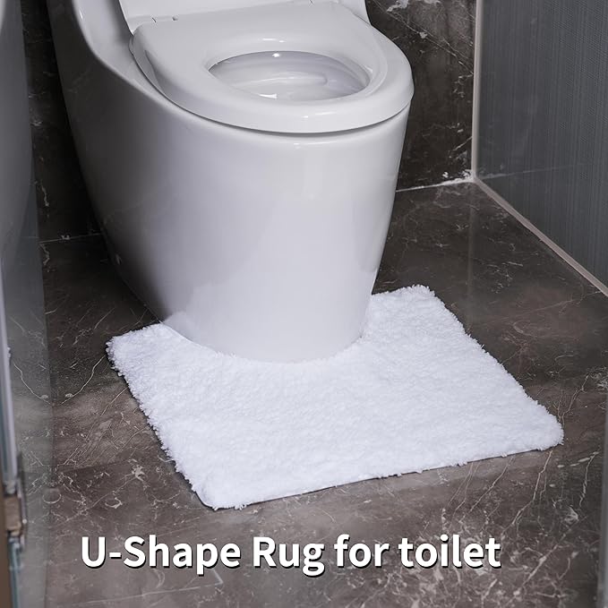 3 Pieces Luxury Bathroom Rug Set with U-Shaped Toilet Rug, Non-Slip Rubber Bottom, Thick Microfiber Fluffy Plush, Water Absorption, Quick Dry, Ultra Soft, Bath Mats for Bathroom, Tub(White)