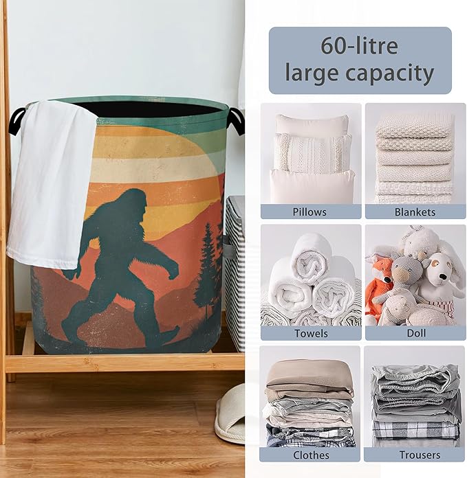Retro Big Foot Laundry Basket,Oxford Cloth Laundry Hamper with Handle Foldable Portable Clothes Storage Basket for Bathroom Bedroom Dorm Room 16" x 20.8"