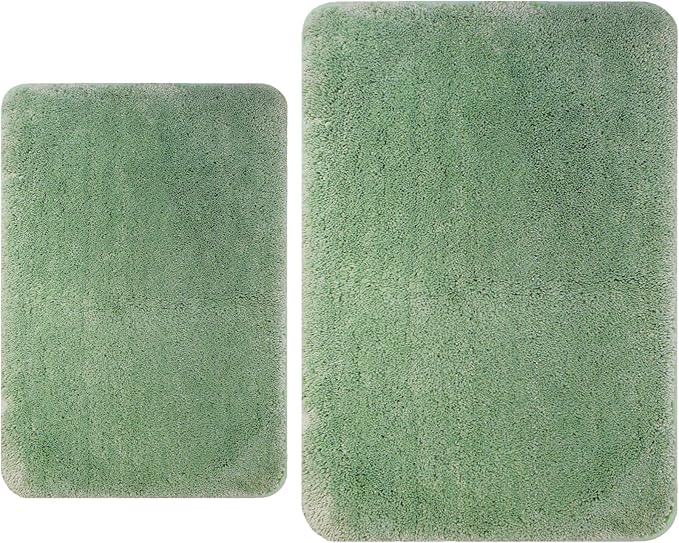 2 Piece Bathroom Rugs and Mats Sets, Soft Bath Mats for Bathroom with Non-Slip Backing, Machine Washable Microfiber Absorbent Bath Rugs (Green, 16''x24'' Plus 20''x32'')