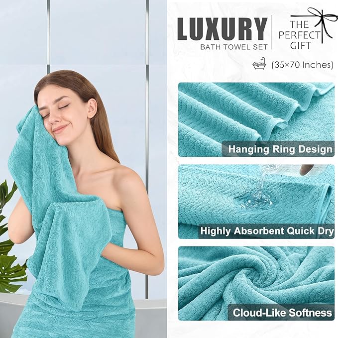 4 Piece Extra Large Bath Towel 35"x70" Oversized Bath Sheet Bath Towel Set for Bathroom Ultra Soft Cozy Highly Absorbent Quick Dry Bathroom Towel for Spa Gym Hotel,Shower Towel for Daily Use,Aqua Teal
