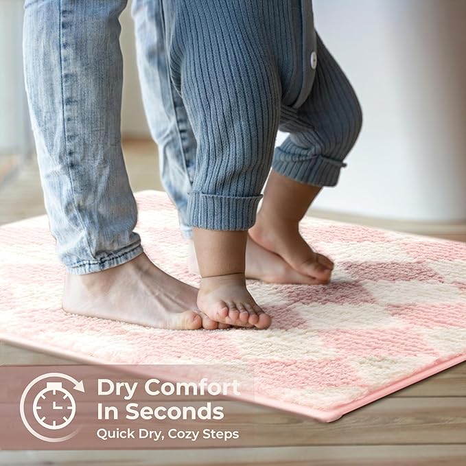 GRANNY SAYS Diamond Bathroom Rugs, 20" x 32", Non-Slip Bath Mats for Bathroom, Plush Shag Absorbent Microfiber Ultra Soft Bath Mat, Cute Washable Rug for Tub, Shower, Bedroom, Pink
