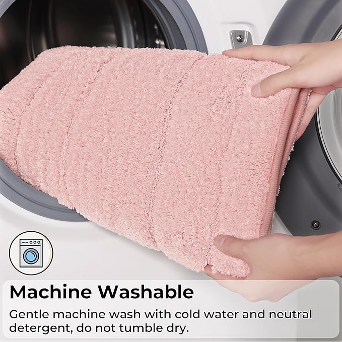 GRANNY SAYS Bathroom Rugs Sets 3 Piece, Soft Absorbent Microfiber Bath Mats for Bathroom Non Slip Washable, U-Shaped Toilet Bath Rugs for Tub Shower (Pink, 16" x 24" + 20" x 32" + U Shaped 20" x 24")