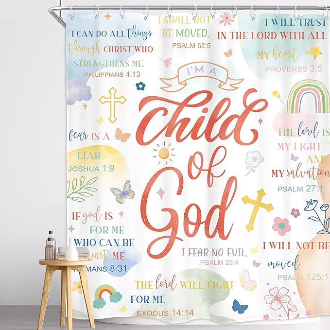 Homewelle Bible Verse Christian Shower Curtain Boho Mid Century Abstract Rainbow Scripture Inspirational Quotes Minimalist 72Wx72H Inch Geometric Simple Waterproof Polyester Fabric Bathroom Bathtub