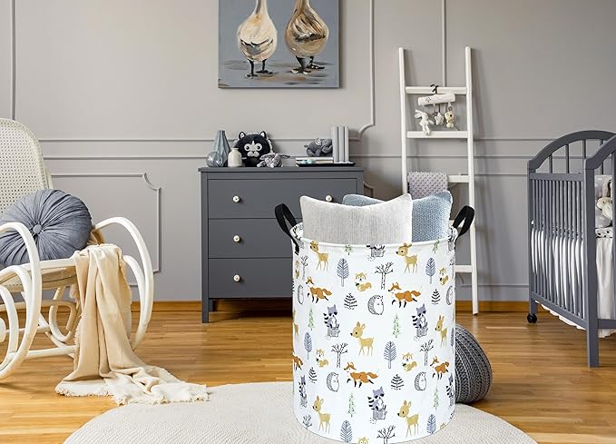 19.7 Inch Round Laundry Hamper Cute Animal Pattern Laundry Basket Fabric Storage Hamper Organization Bin, Toy Box,Gift Basket with Handles for Room