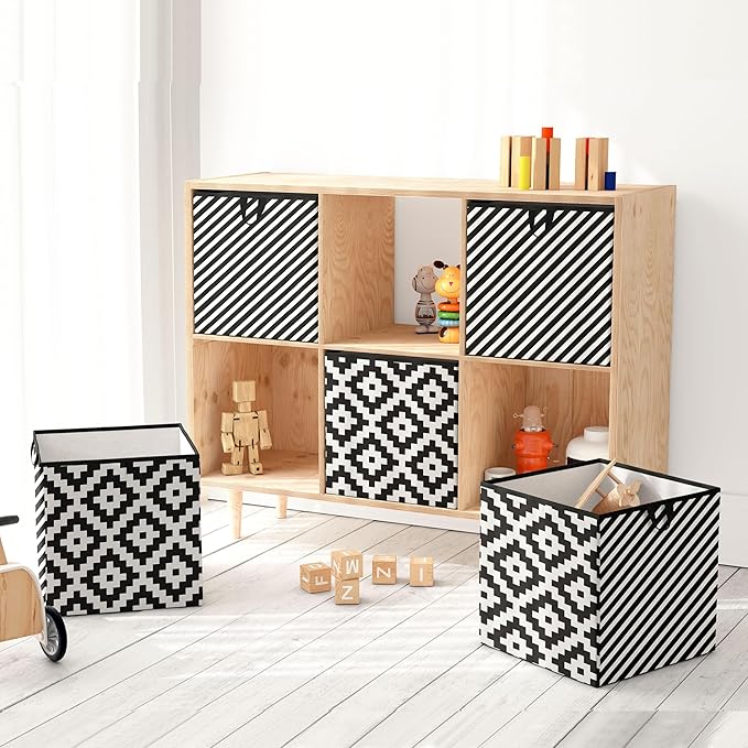 Bacati - Large Storage Tote Aztec Love Black Neutral 14 x 14 x 10 inches