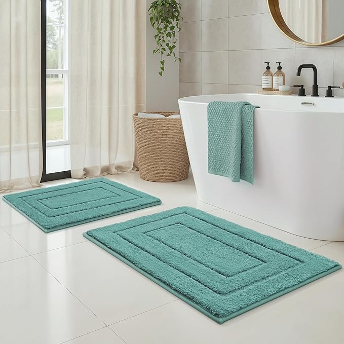 GRANNY SAYS Bathroom Rugs Sets 2 Piece, Soft Absorbent Microfiber Bath Mats for Bathroom Non Slip Washable, U-Shaped Toilet Bath Rugs for Tub Shower (Teal, 16" x 24" + 20" x 32")