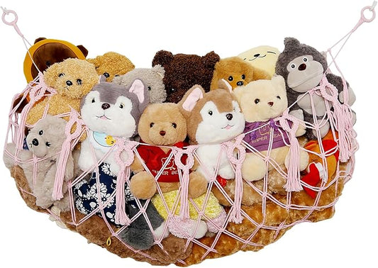 stuffed Animal Net or Hammock Macrame Toy Display Plush Toy Holder Ceiling Hanging Net for Stuffed Animal Storage -Light Pink,49"W